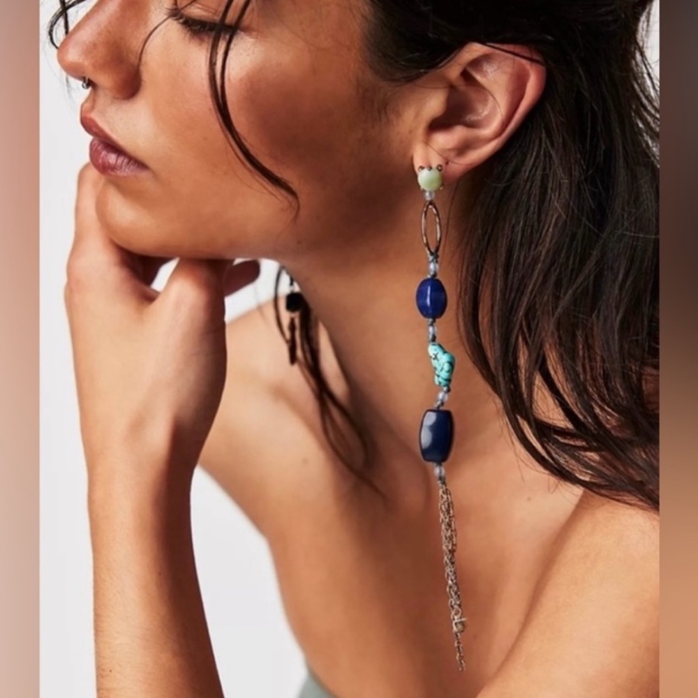 Free People There She Goes Semi Precious Stone Mismatched Dangle Earrings